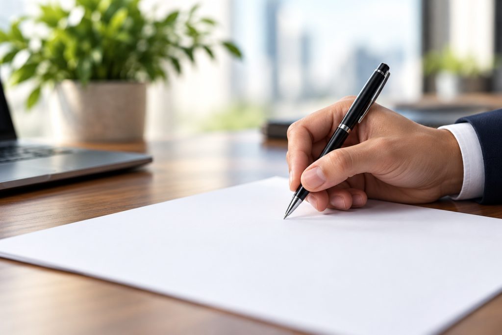 Firma de un documento en una oficina